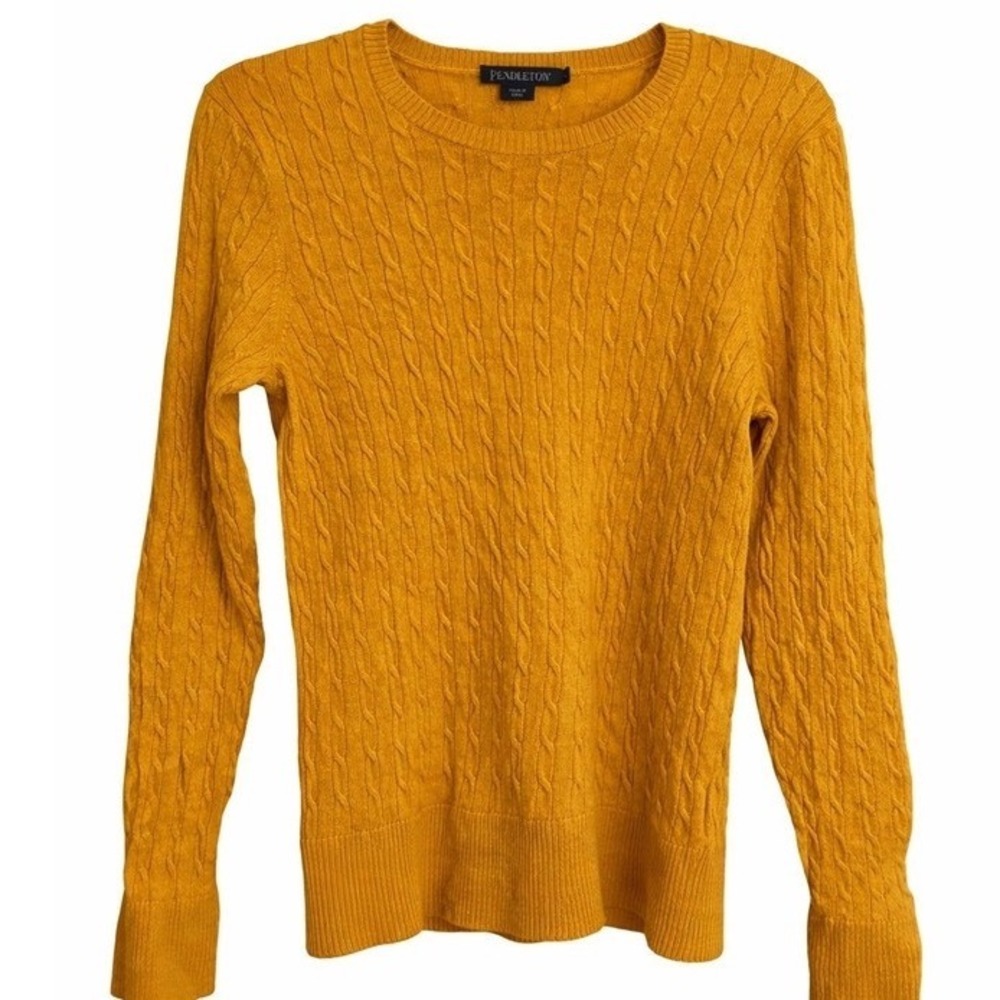 Pendleton Merino Wool Cable Knit Sweater Large Marigold Old Money Dark Academia
